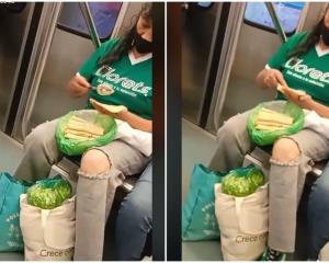 Graban a mujer preparando tacos de papa en metro de la cdmx